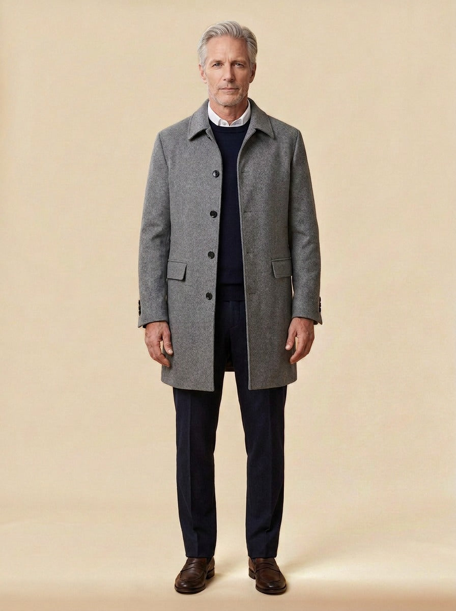 Wakefield overcoat in Grey, studio, Gentlemens Manor