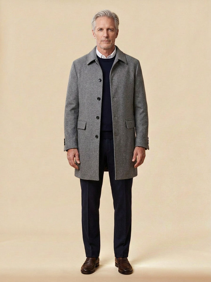 Wakefield overcoat in Grey, studio, Gentlemens Manor