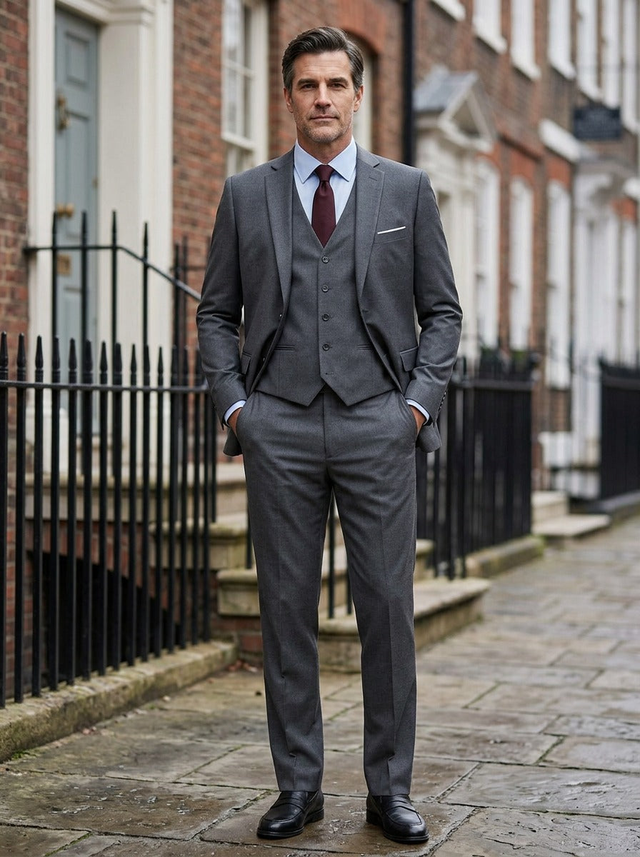 Walker three piece suit in Charcoal, lifestyle, Gentlemens Manor