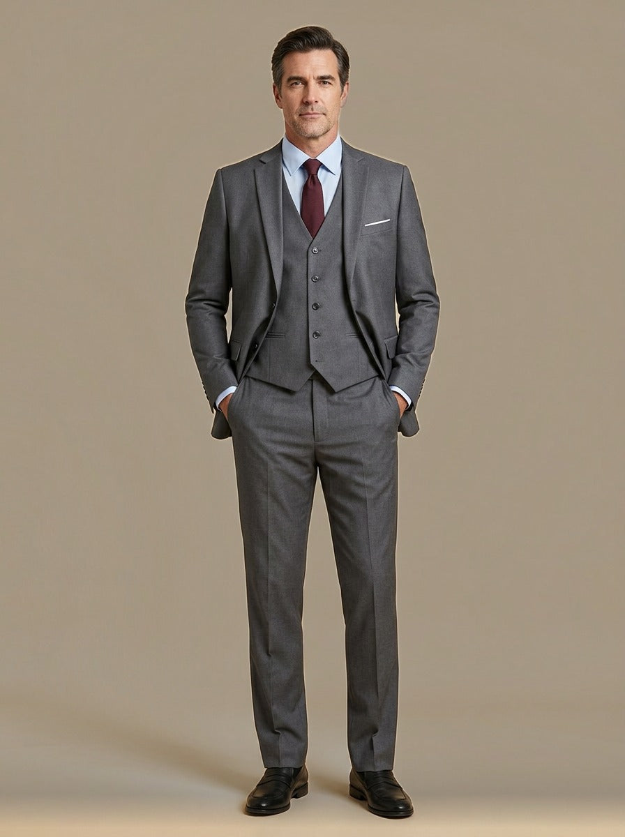Walker three piece suit in Charcoal, studio, Gentlemens Manor