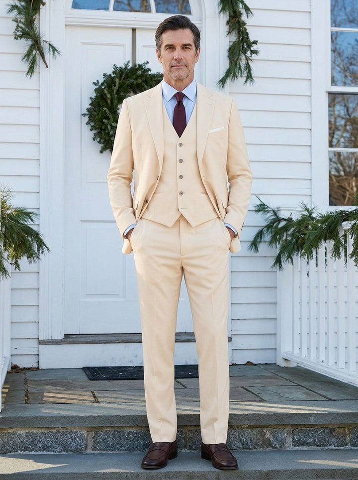 Walker three piece suit in Cream, lifestyle, Gentlemens Manor