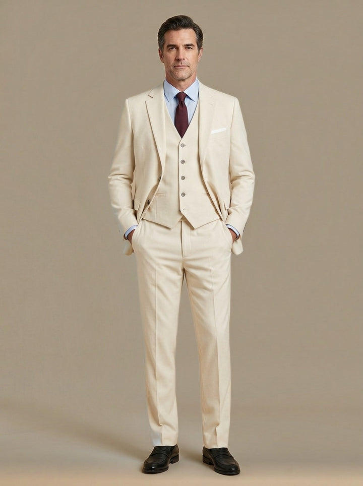 Walker three piece suit in Cream, studio, Gentlemens Manor