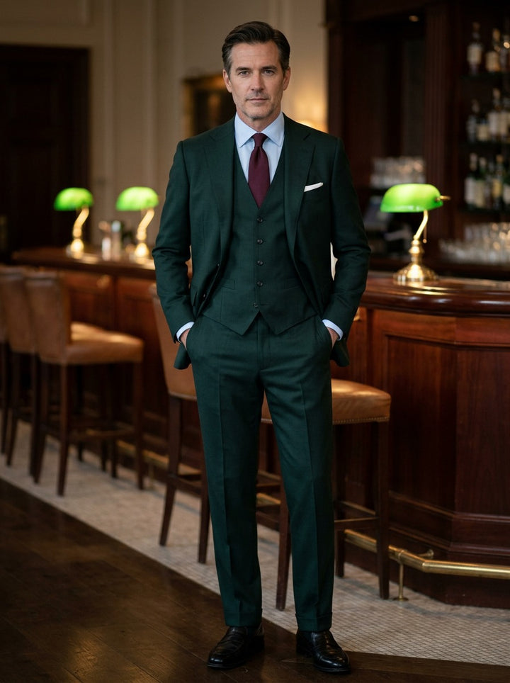 Walker three piece suit in Green, lifestyle, Gentlemens Manor