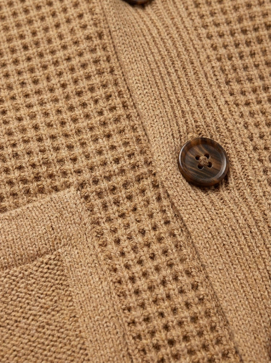 Wallis waffle knit shawl collar cardigan, fabric close up, Gentlemens Manor