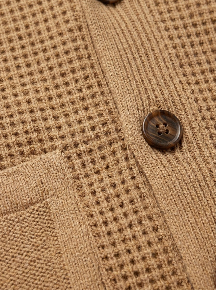 Wallis waffle knit shawl collar cardigan, fabric close up, Gentlemens Manor