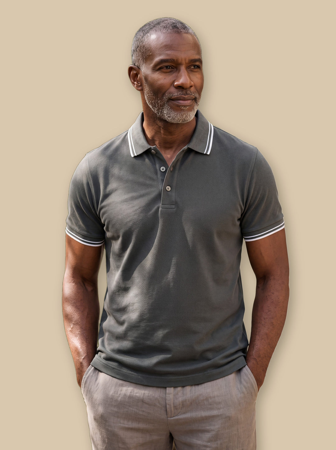 Walter polo shirt in Charcoal, studio - Gentlemens Manor