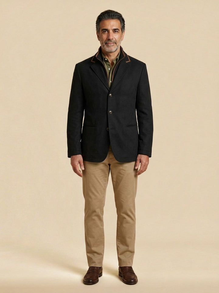 Walton field blazer layered collar in Black, studio, Gentlemens Manor