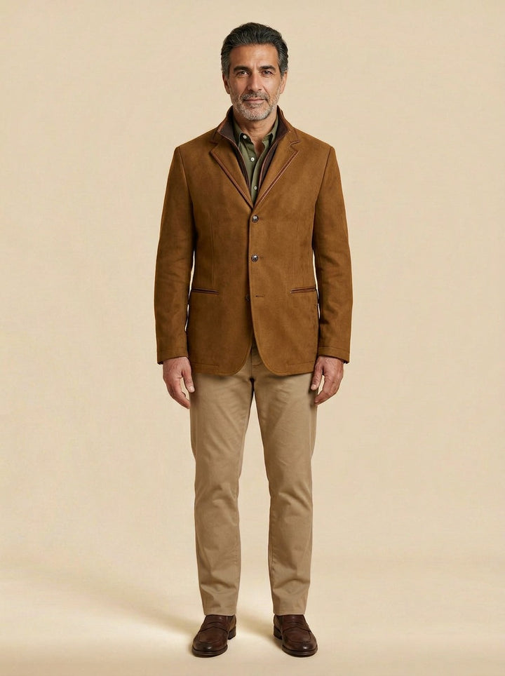 Walton field blazer layered collar in Cognac, studio, Gentlemens Manor