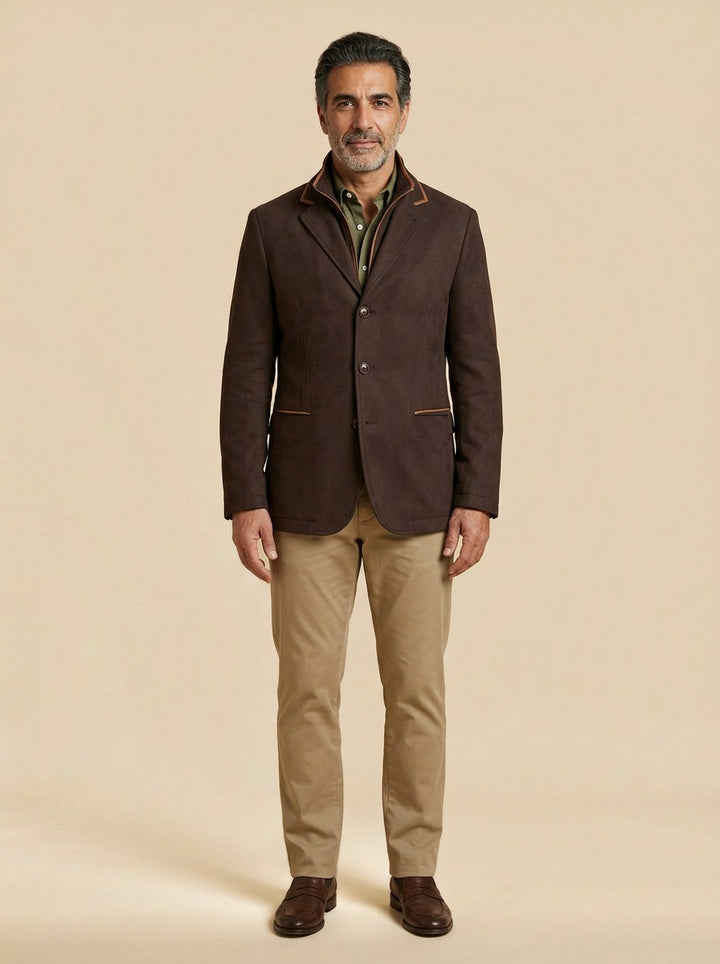 Walton field blazer layered collar in Dark Brown, studio, Gentlemens Manor