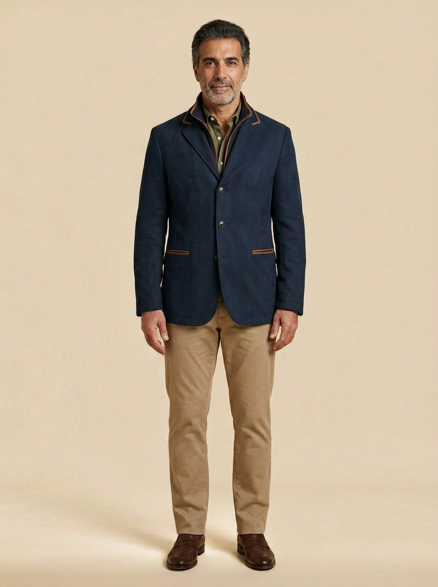 Walton field blazer layered collar in Navy, studio, Gentlemens Manor