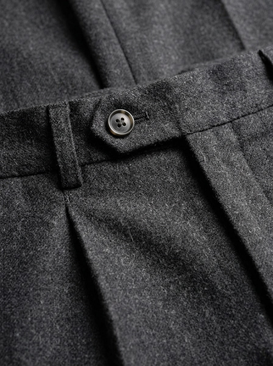 Warwick brushed pleated tapered trousers, fabric close up, Gentlemens Manor