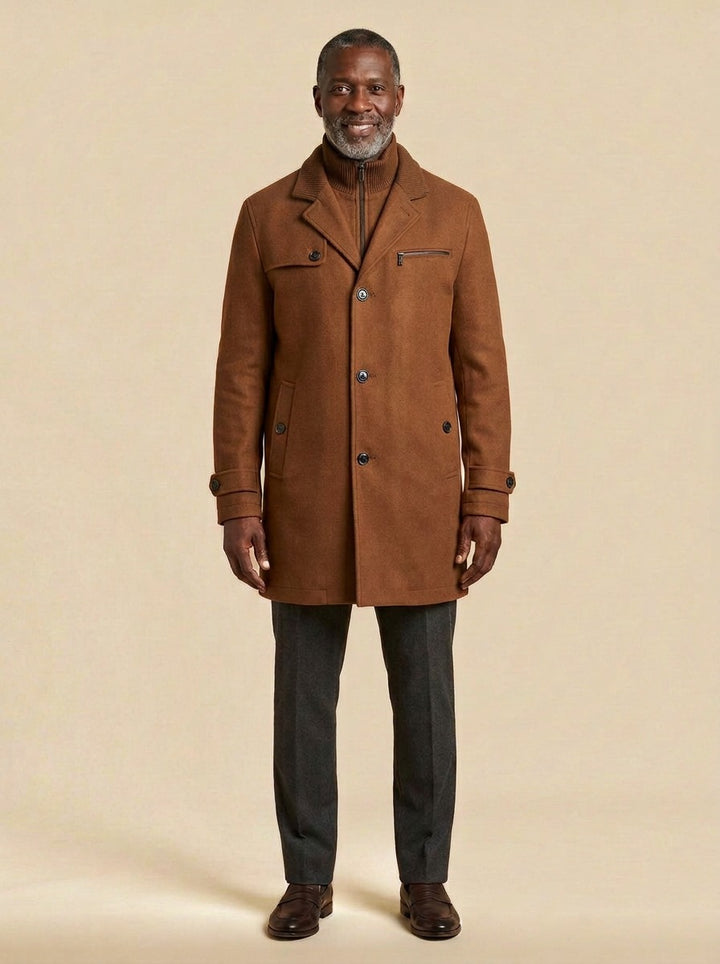 Wellesley ribbed collar wool blend coat in Brown, studio, Gentlemens Manor