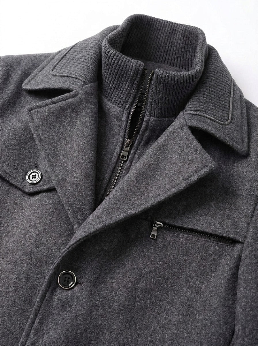 Wellesley ribbed collar wool blend coat, fabric close up, Gentlemens Manor