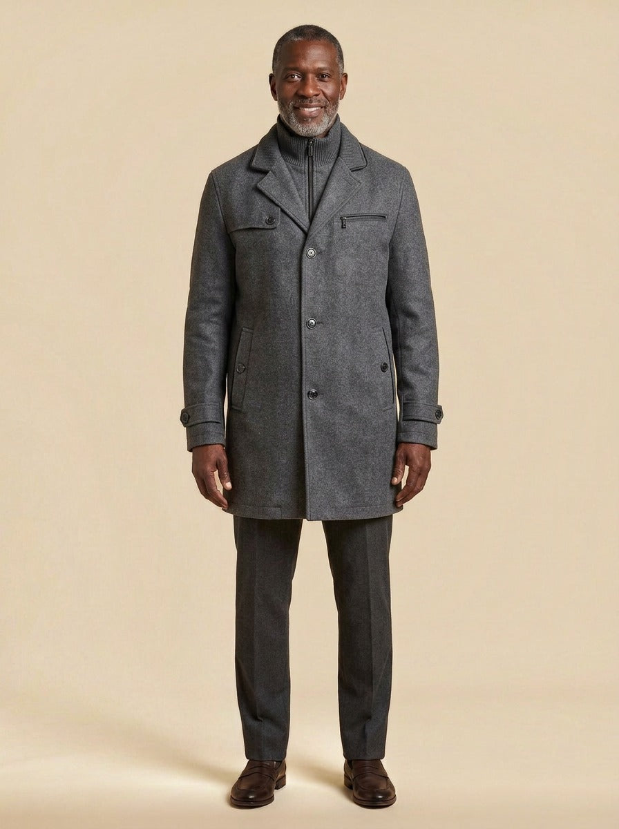 Wellesley ribbed collar wool blend coat in Grey, studio, Gentlemens Manor