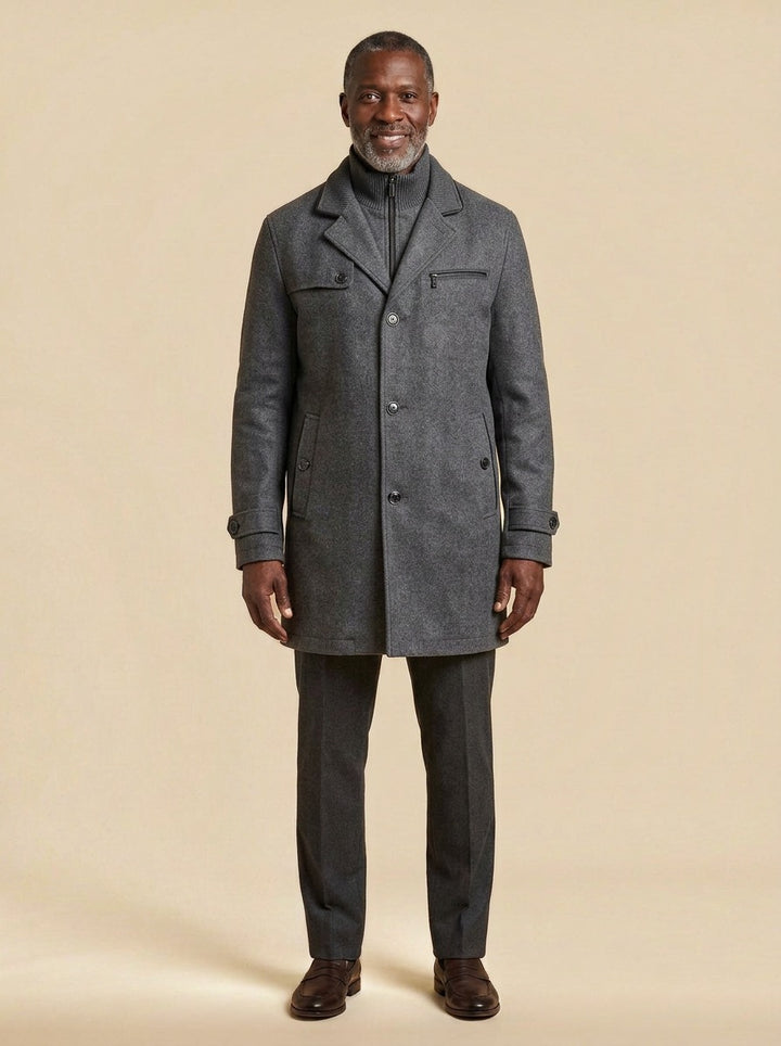 Wellesley ribbed collar wool blend coat in Grey, studio, Gentlemens Manor