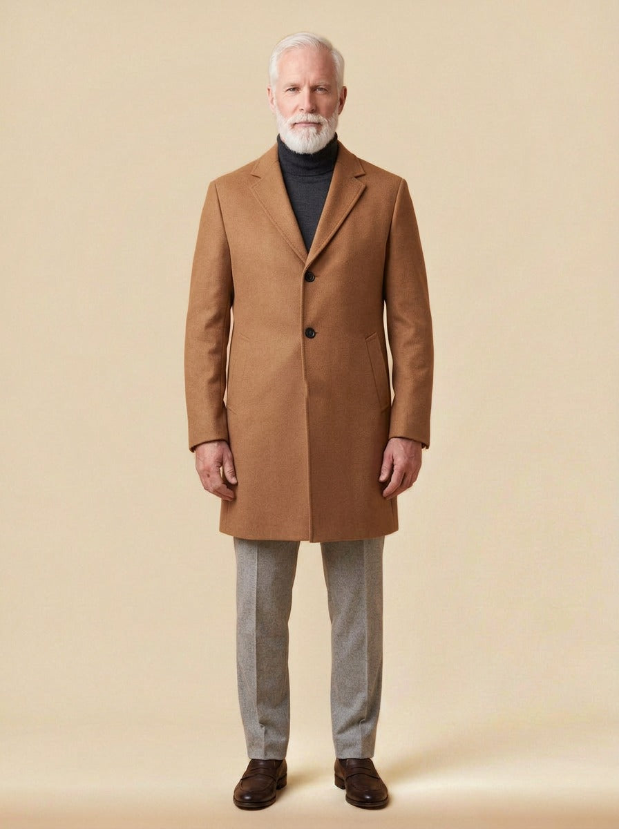 Wentworth topcoat in Camel, studio, Gentlemens Manor