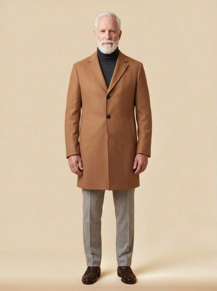 Wentworth topcoat in Camel, studio, Gentlemens Manor