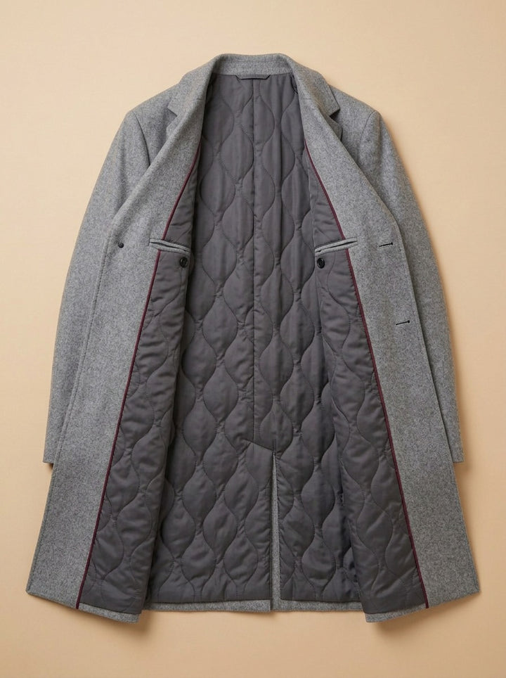 Wentworth topcoat in Grey, inside view, Gentlemens Manor