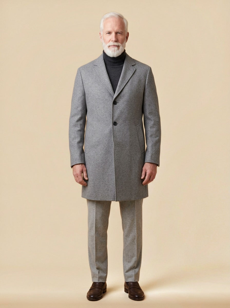 Wentworth topcoat in Grey, studio, Gentlemens Manor