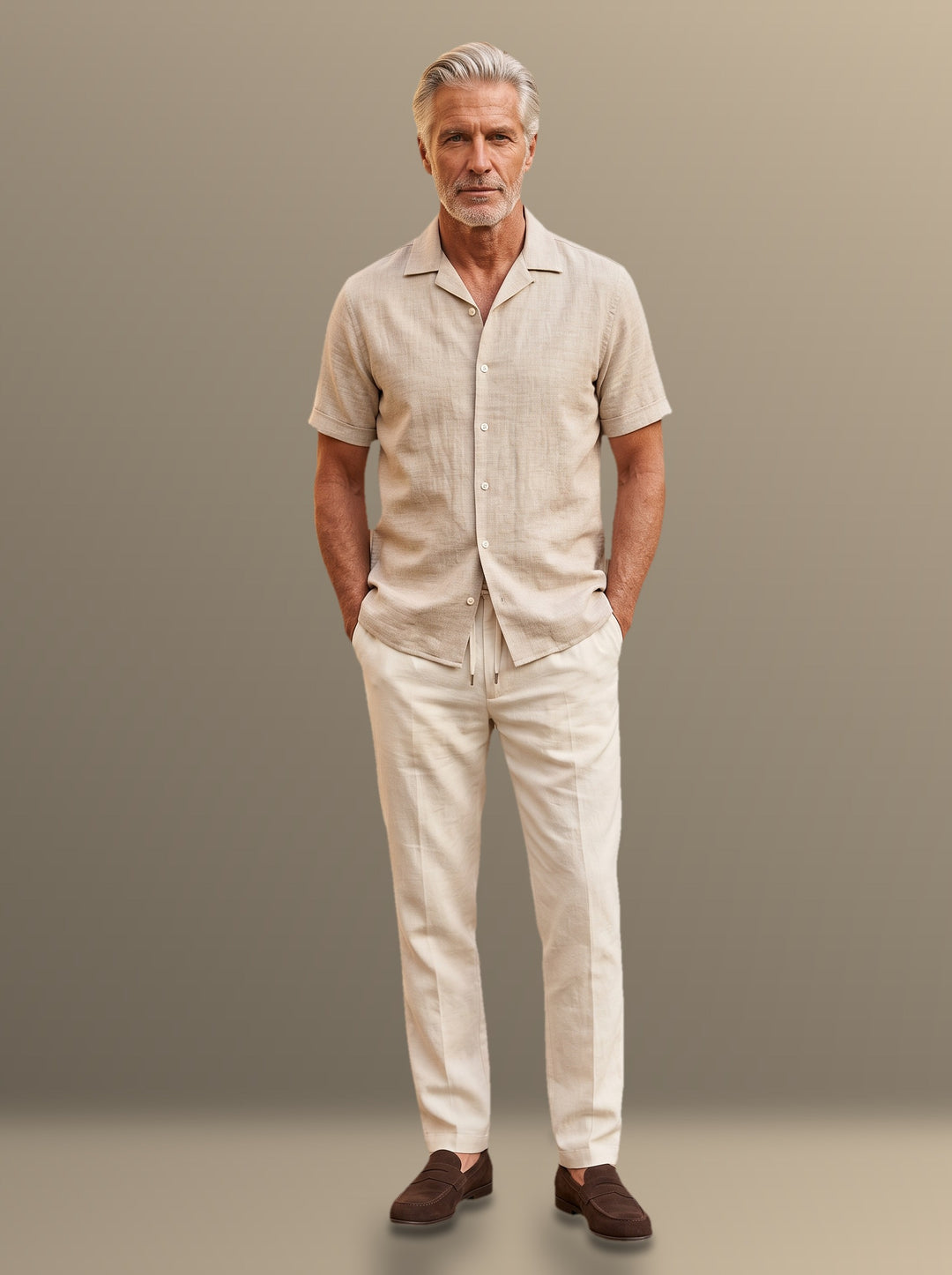 Wesley two piece set in Beige, studio, Gentlemens Manor