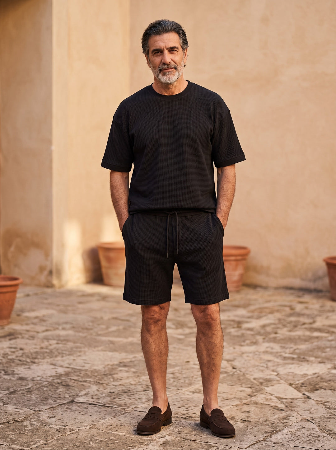 Weston two piece set in Black, lifestyle, Gentlemens Manor