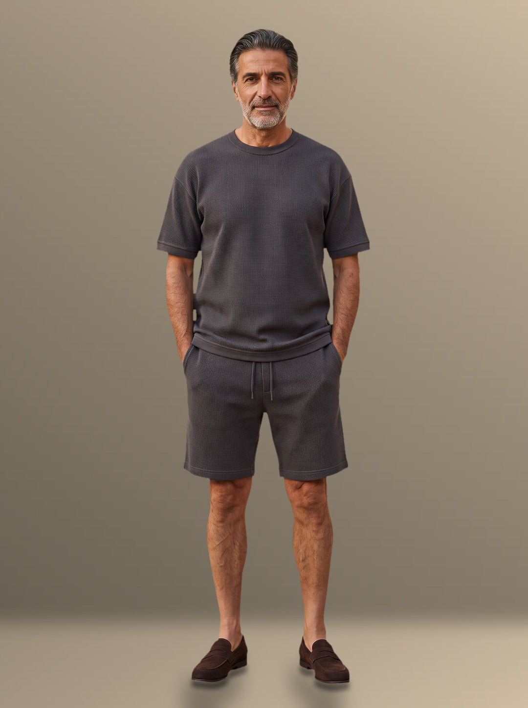 Weston two piece set in Charcoal, studio, Gentlemens Manor