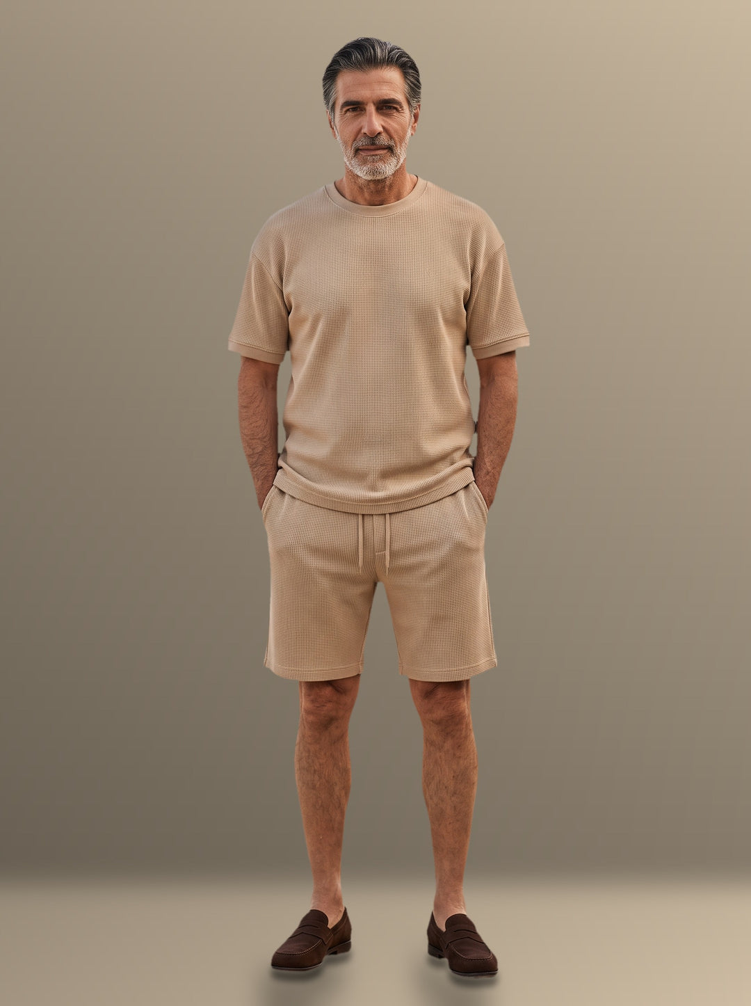 Weston two piece set in Sand, studio, Gentlemens Manor