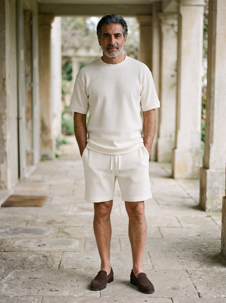 Weston two piece set in White, lifestyle, Gentlemens Manor