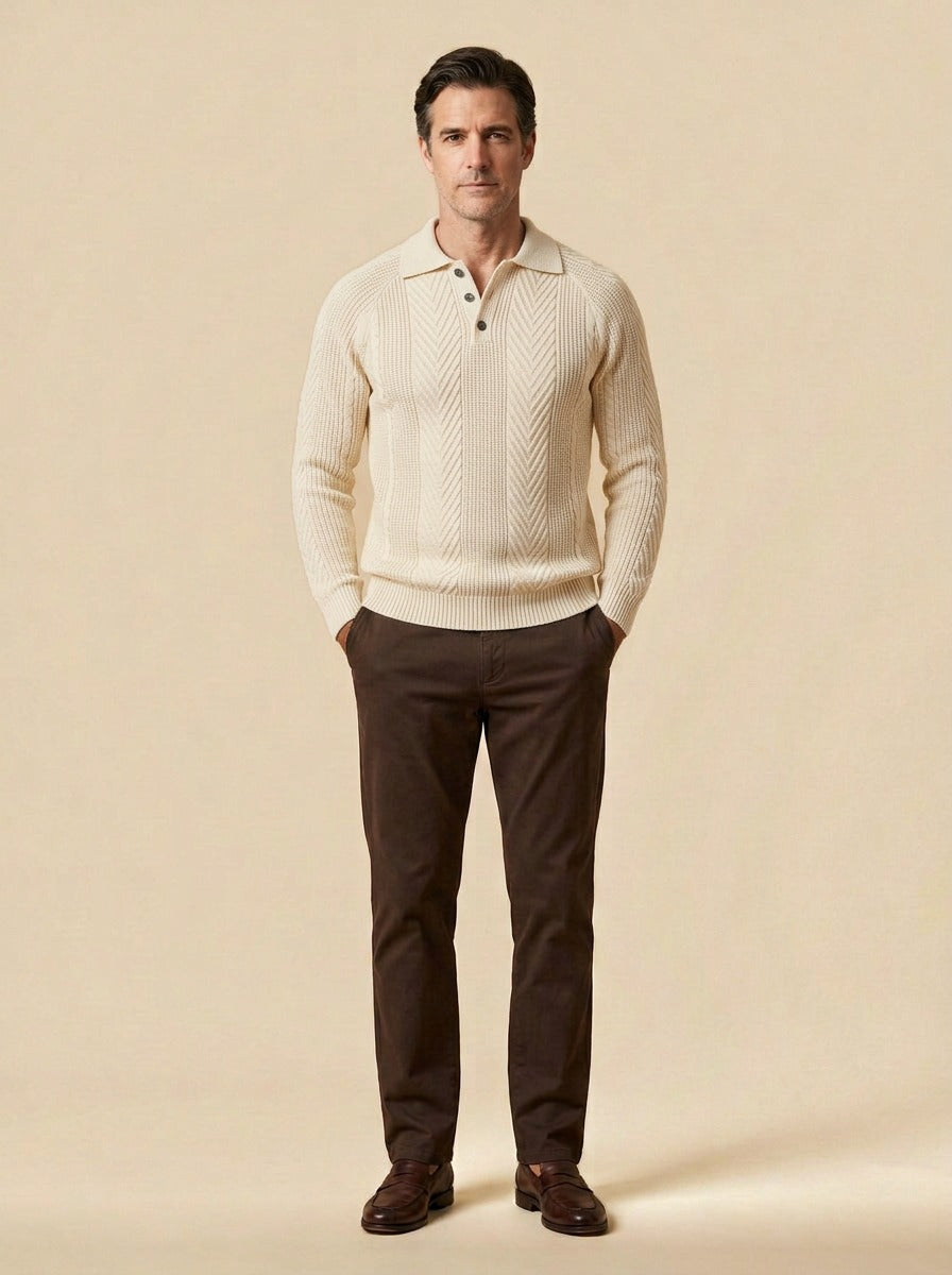 Wexford polo sweater in Beige, studio, Gentlemens Manor