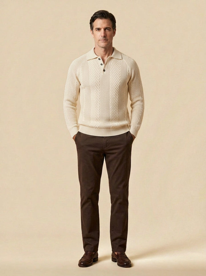 Wexford polo sweater in Beige, studio, Gentlemens Manor