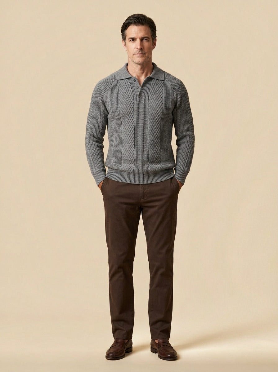 Wexford polo sweater in Grey, studio, Gentlemens Manor