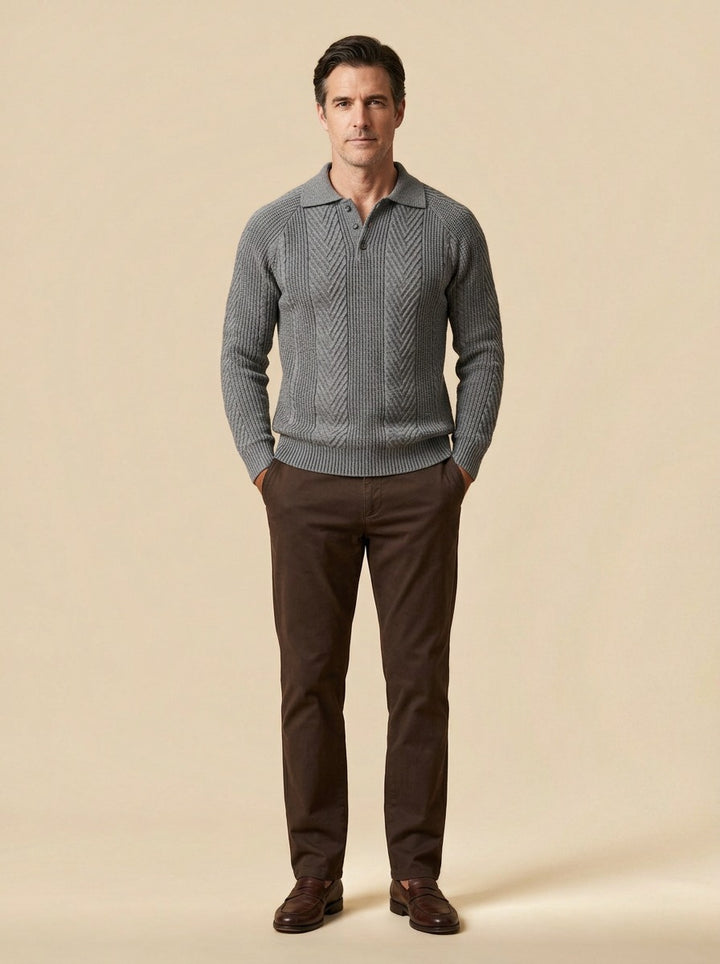 Wexford polo sweater in Grey, studio, Gentlemens Manor