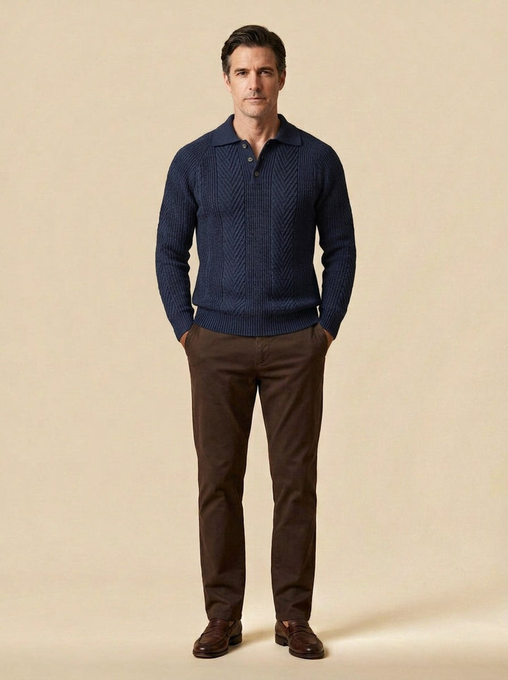 Wexford polo sweater in Navy, studio, Gentlemens Manor
