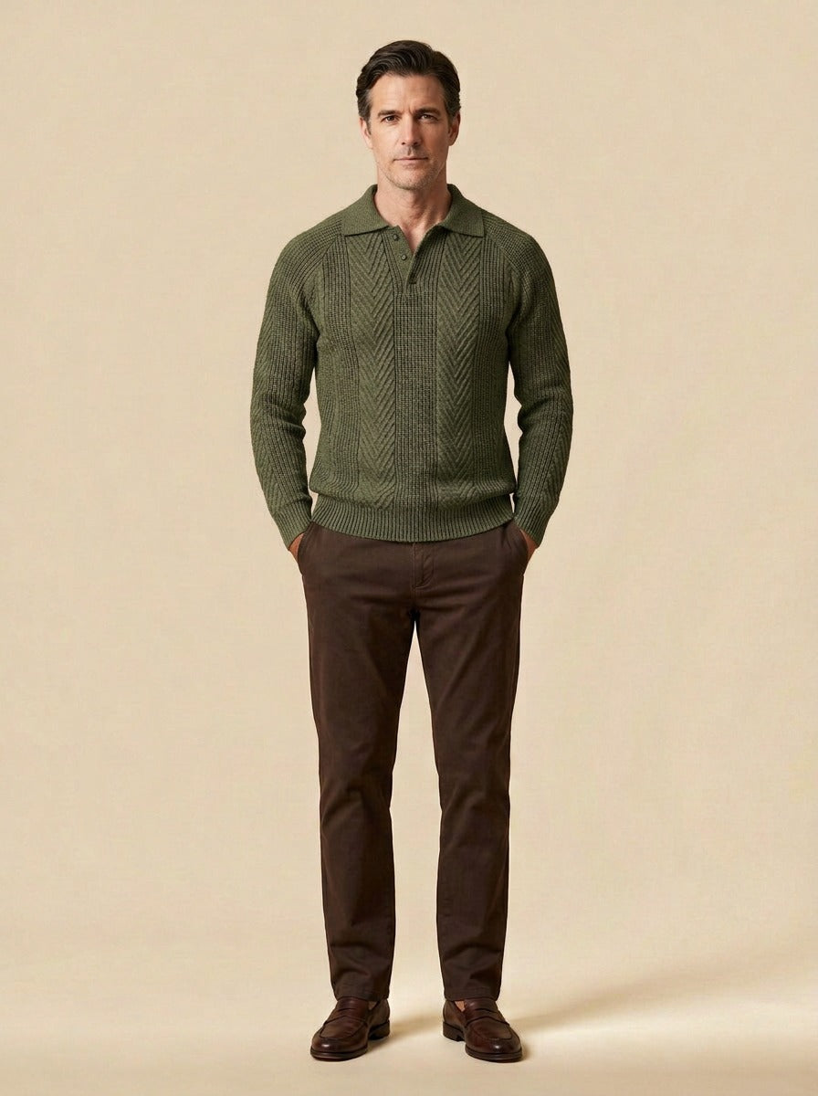 Wexford polo sweater in Olive, studio, Gentlemens Manor