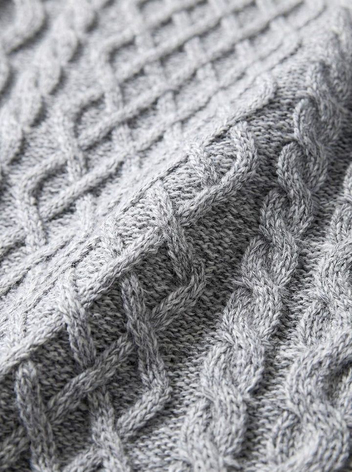 Wexley diamond cable turtleneck sweater, fabric close up, Gentlemens Manor