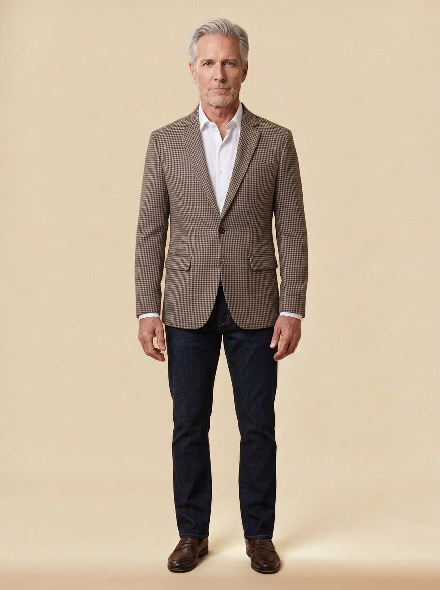 Wheeler houndstooth blazer in Brown, studio, Gentlemens Manor