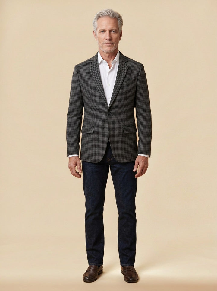 Wheeler houndstooth blazer in Charcoal, studio, Gentlemens Manor