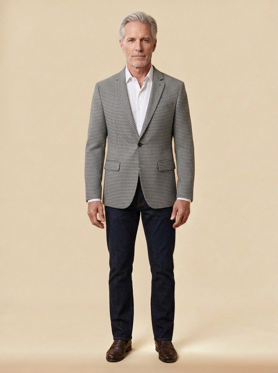Wheeler houndstooth blazer in Light Grey, studio, Gentlemens Manor
