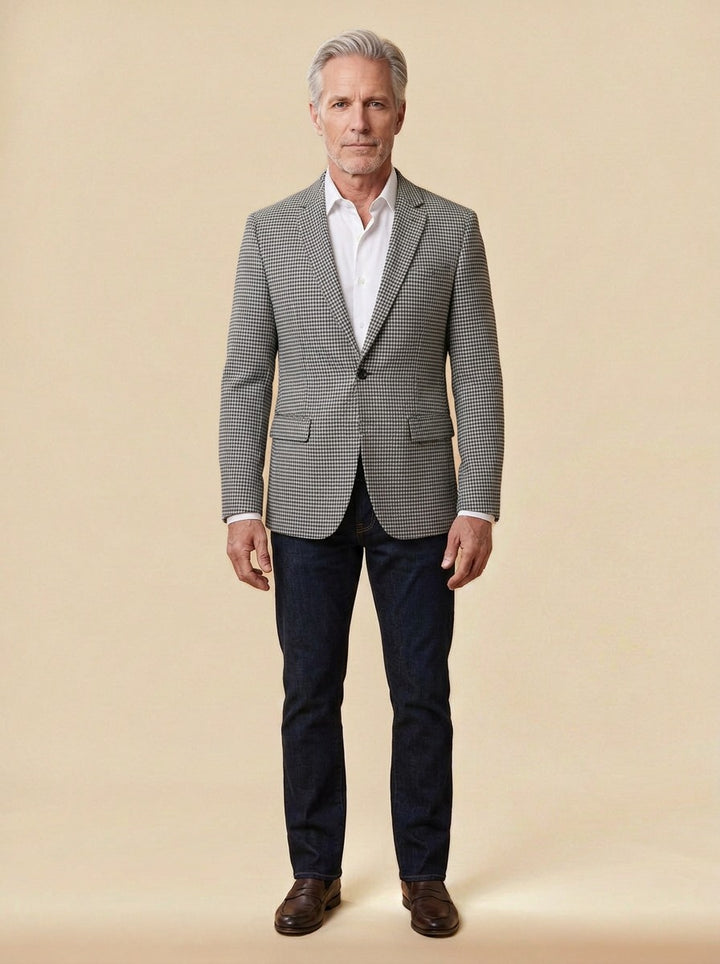 Wheeler houndstooth blazer in Light Grey, studio, Gentlemens Manor