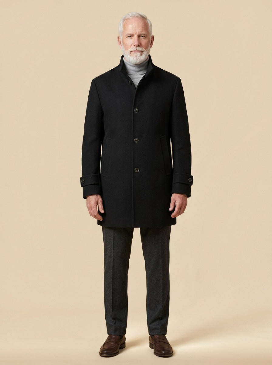Whitcomb overcoat in Black, studio, Gentlemens Manor