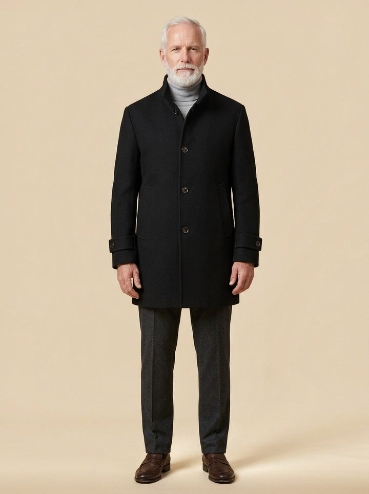 Whitcomb overcoat in Black, studio, Gentlemens Manor