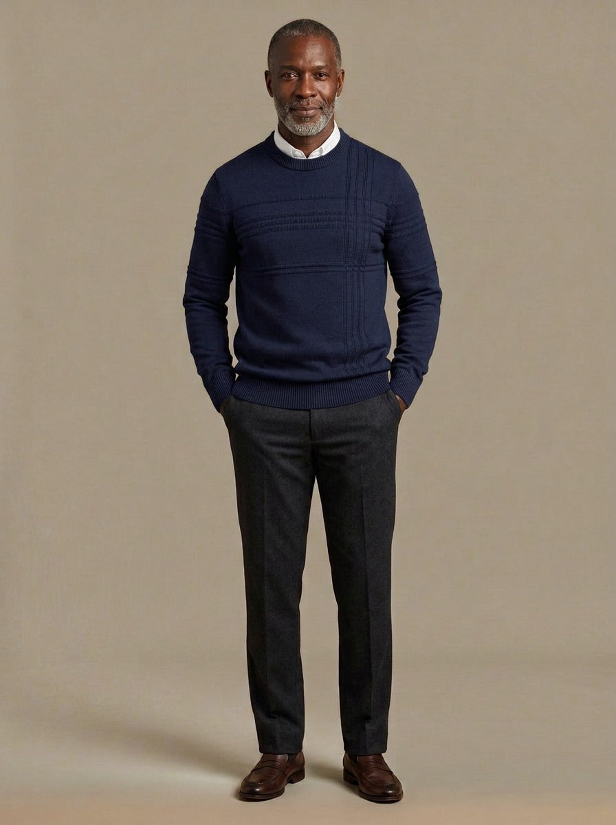 Whitlock sweater in Navy, studio, Gentlemens Manor