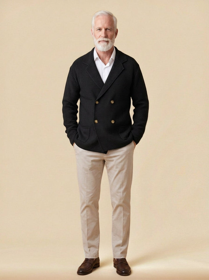 Wickham double breasted knit blazer cardigan in Black, studio, Gentlemens Manor