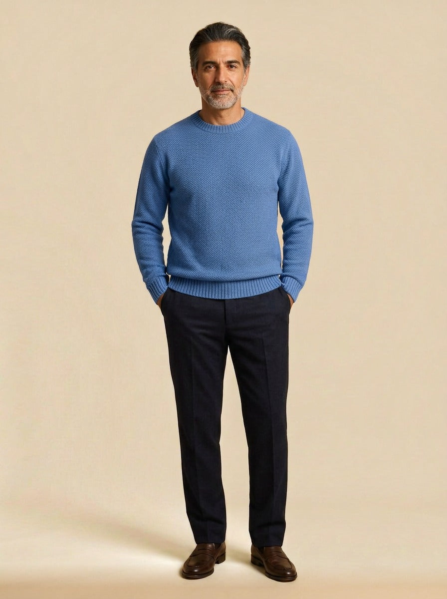 Wiley crew neck sweater in Blue, studio, Gentlemens Manor
