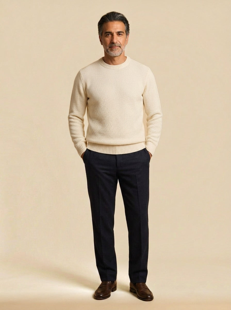Wiley crew neck sweater in Cream, studio, Gentlemens Manor