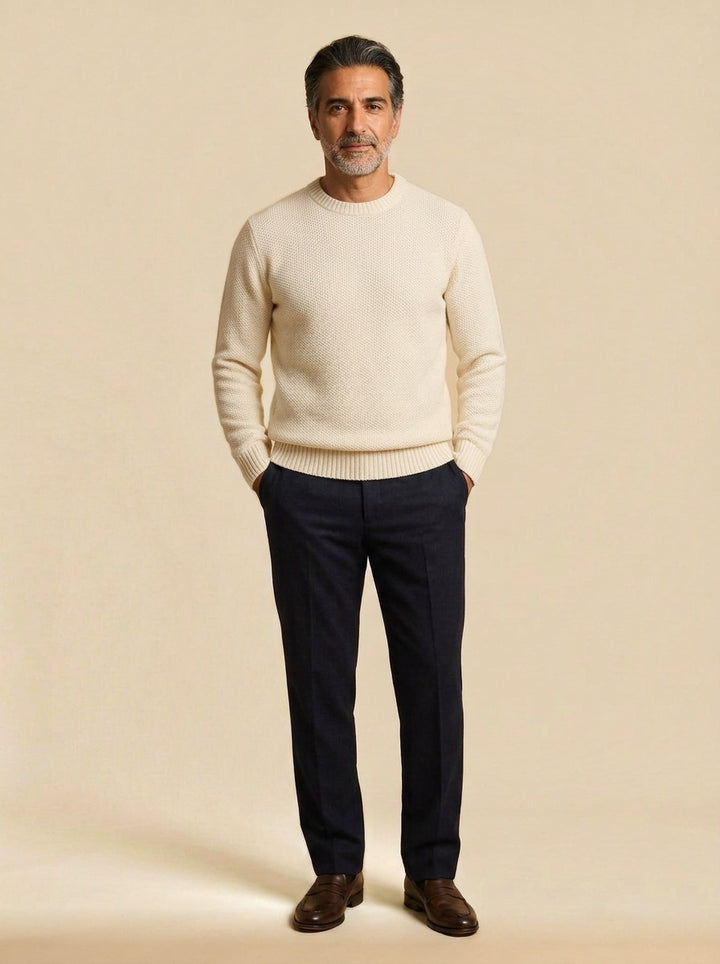 Wiley crew neck sweater in Cream, studio, Gentlemens Manor