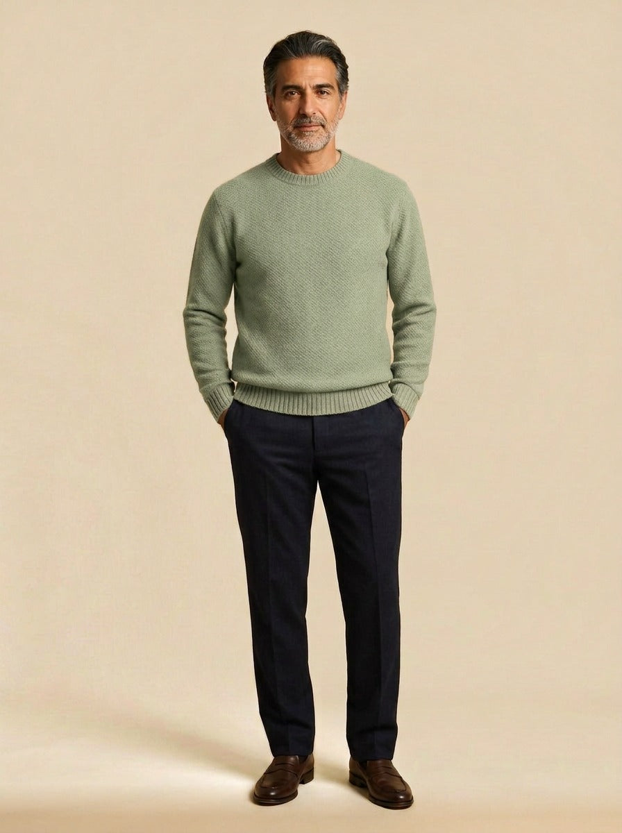 Wiley crew neck sweater in Sage, studio, Gentlemens Manor