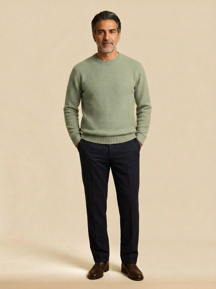 Wiley crew neck sweater in Sage, studio, Gentlemens Manor