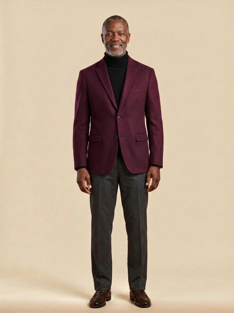 Willard two button blazer in Burgundy, studio, Gentlemens Manor