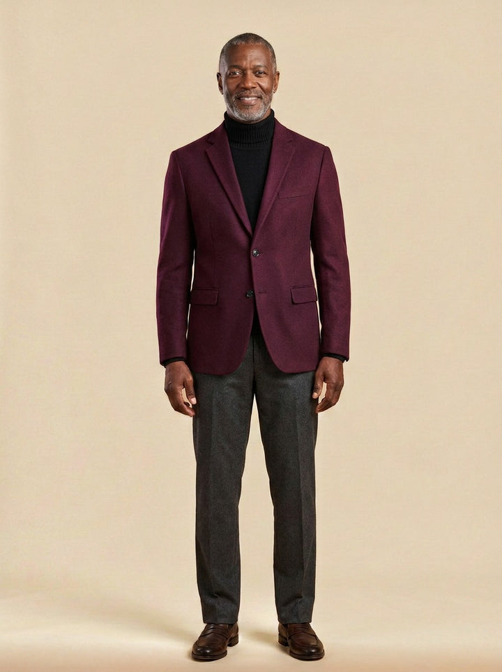 Willard two button blazer in Burgundy, studio, Gentlemens Manor